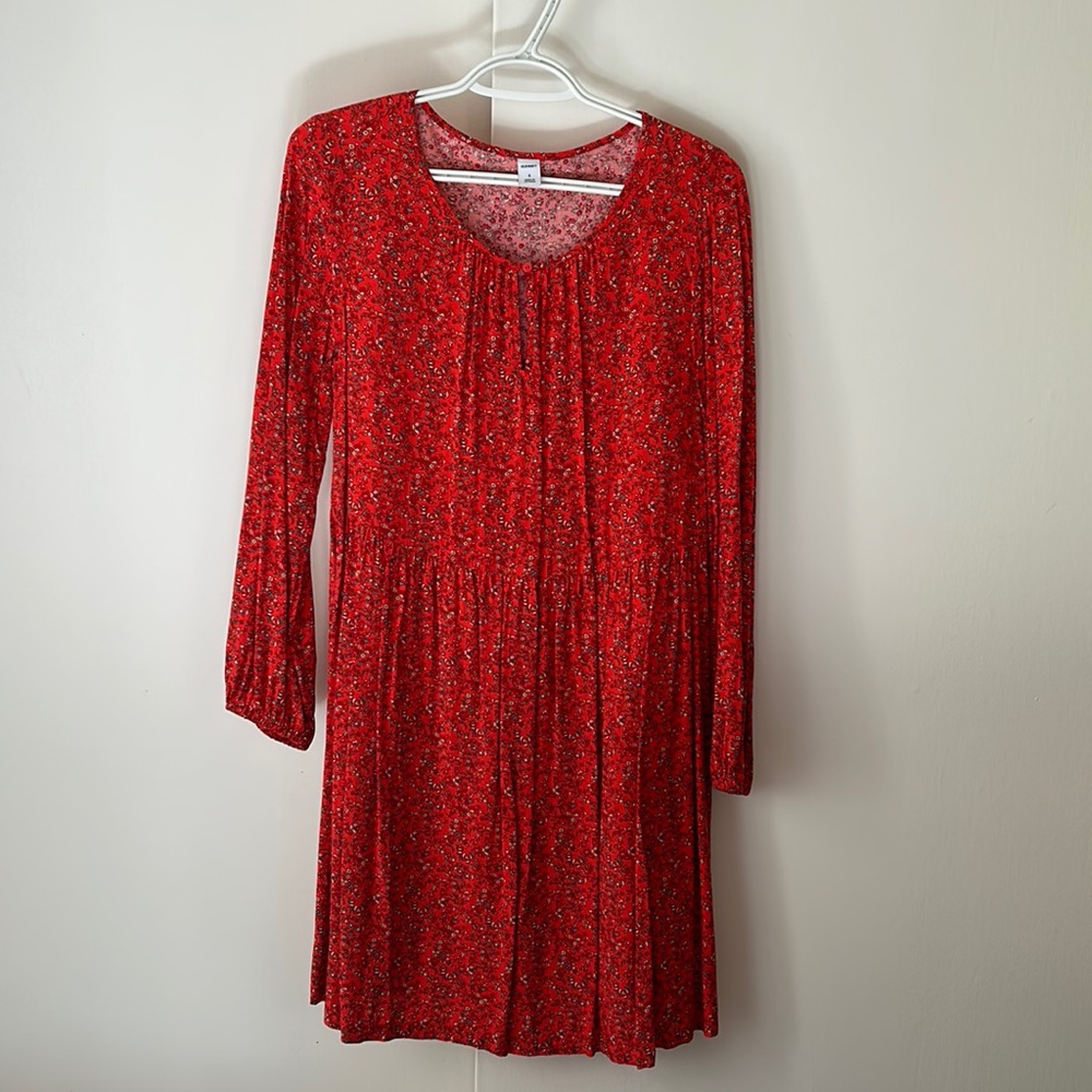 Old Navy Red/Orange Floral Print Swing Dress